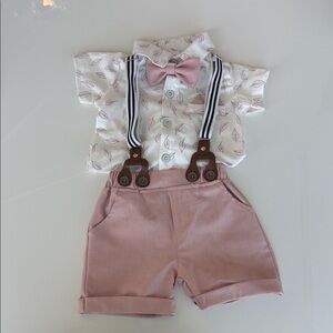 Pink and White Kids Outfit with Bow Tie